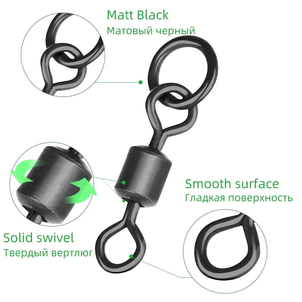 30 à 100 pièces de émerillons noirs mats pour la pêche à la carpe - accessoires pour montages chod et Ronnie rig