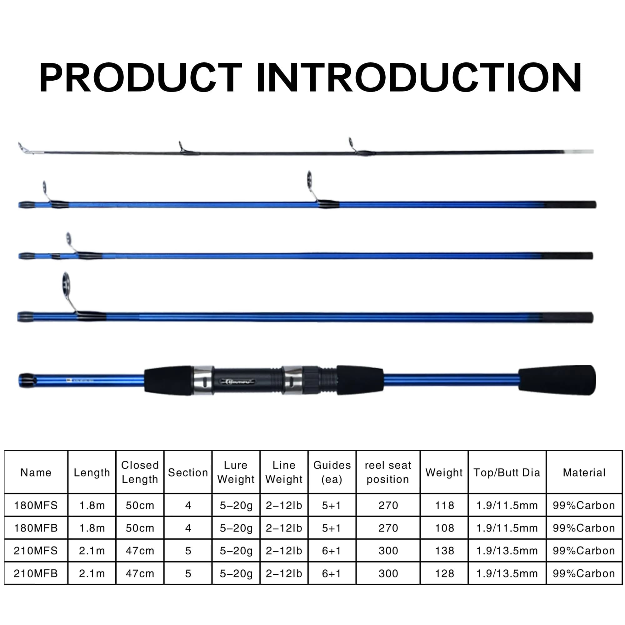 Canne à pêche travel carbone 4/5 brins BIUTIFU - 5-20g ultra-légère pour truite et leurres miniatures
