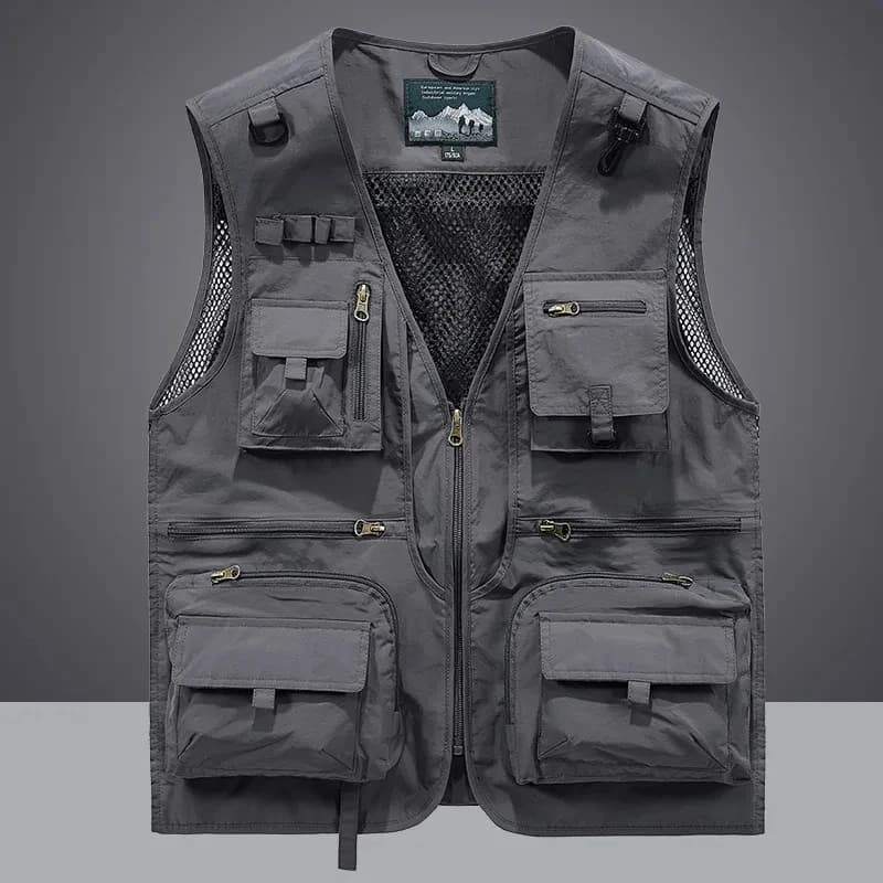 Veste de pêche tactique été homme 14 poches sans manches mesh cargo 6XL pour randonnée