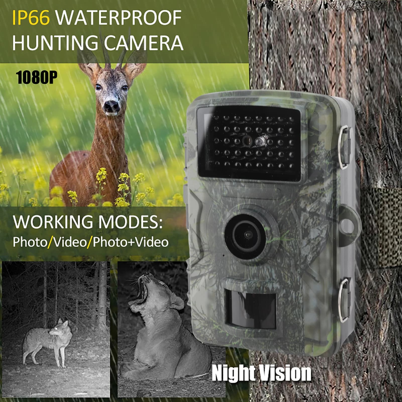 Caméra faune chasse trail 16MP 1080P détection mouvement sécurité étanche IP66 vision nocturne
