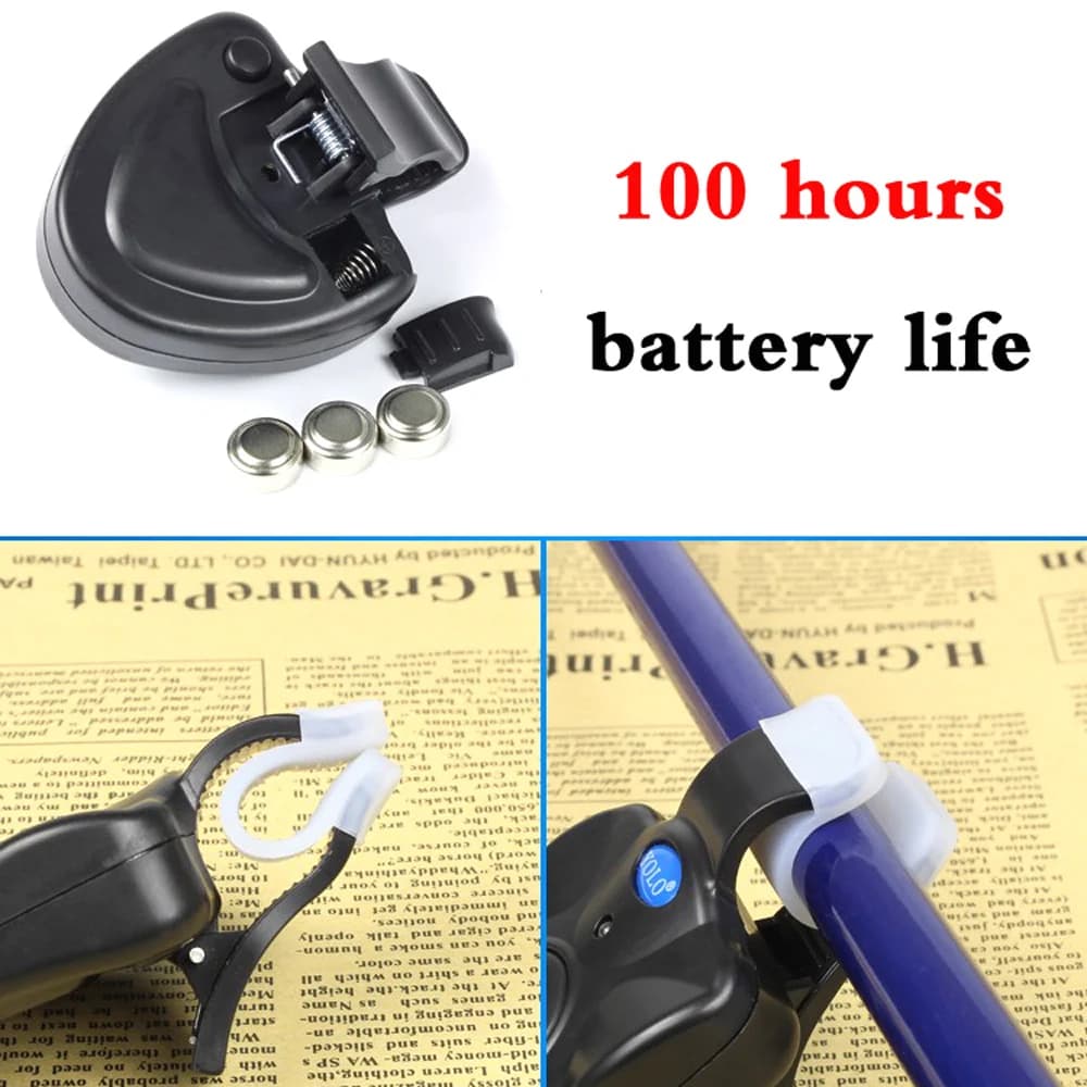 Clip électronique avec LED et alarme sonore pour détection de touches sur canne à pêche nocturne