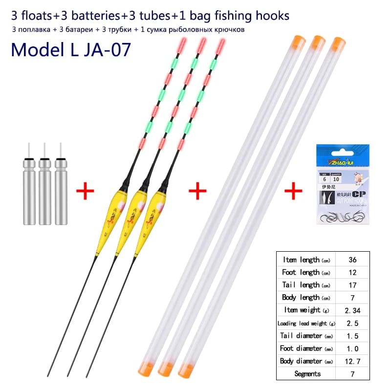 Kit pêche complet 9 pièces flotteurs lumineux + hameçons - équipement nano pour rivière et lac