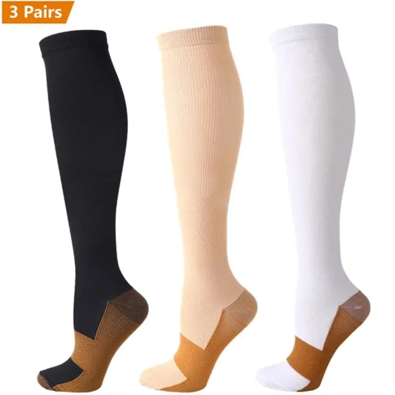 3 paires chaussettes compression cuivre 15-20 mmHg anti-fatigue soulagement douleurs pêche