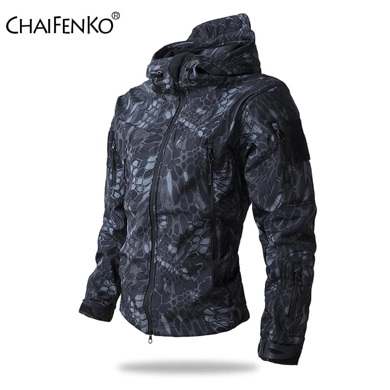 Veste tactique Shark Skin Soft Shell hiver homme - Imperméable polaire à capuche chasse pêche