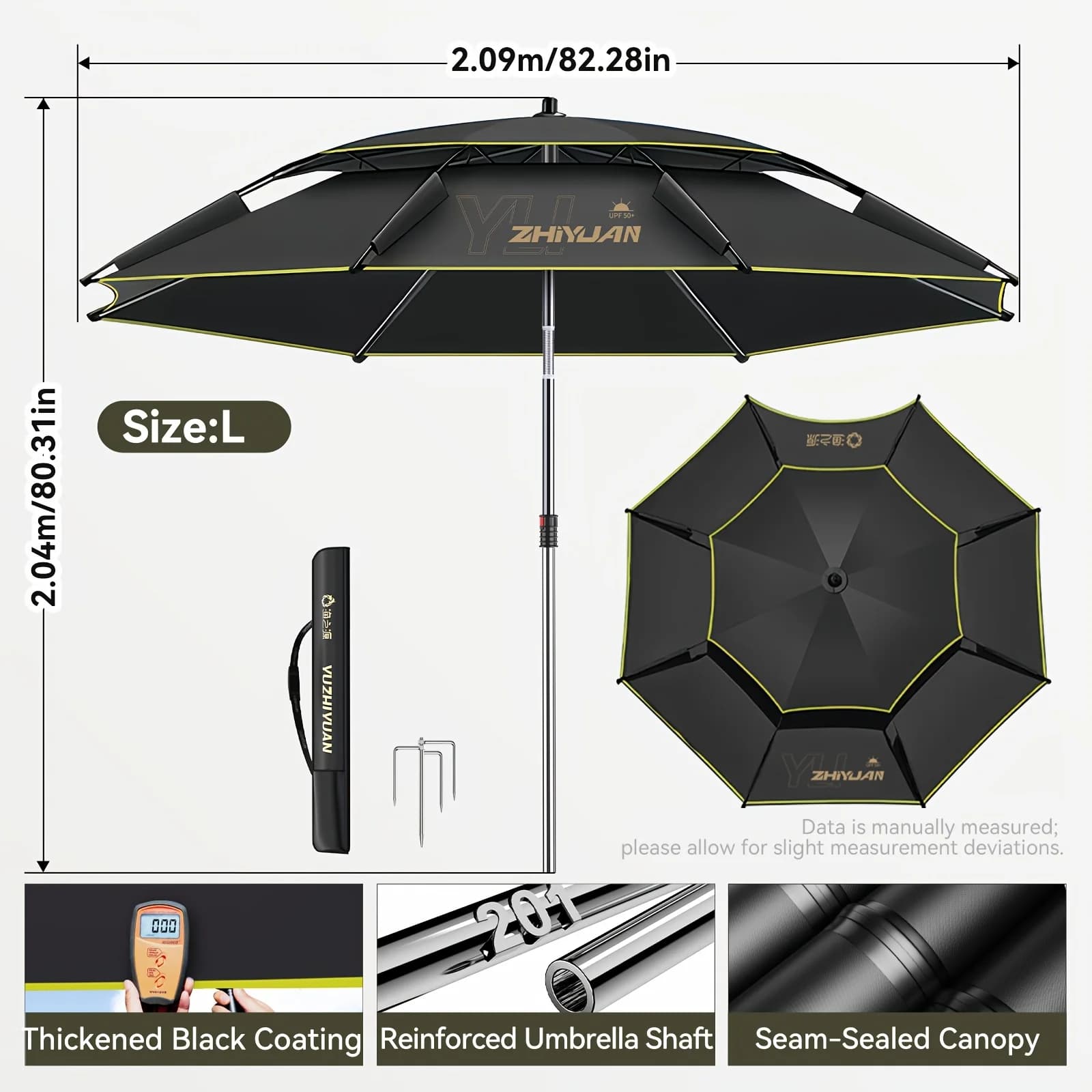 Parapluie pêche perche aléatoire colle noire épaissie 360° réglable acier inox ressort housse