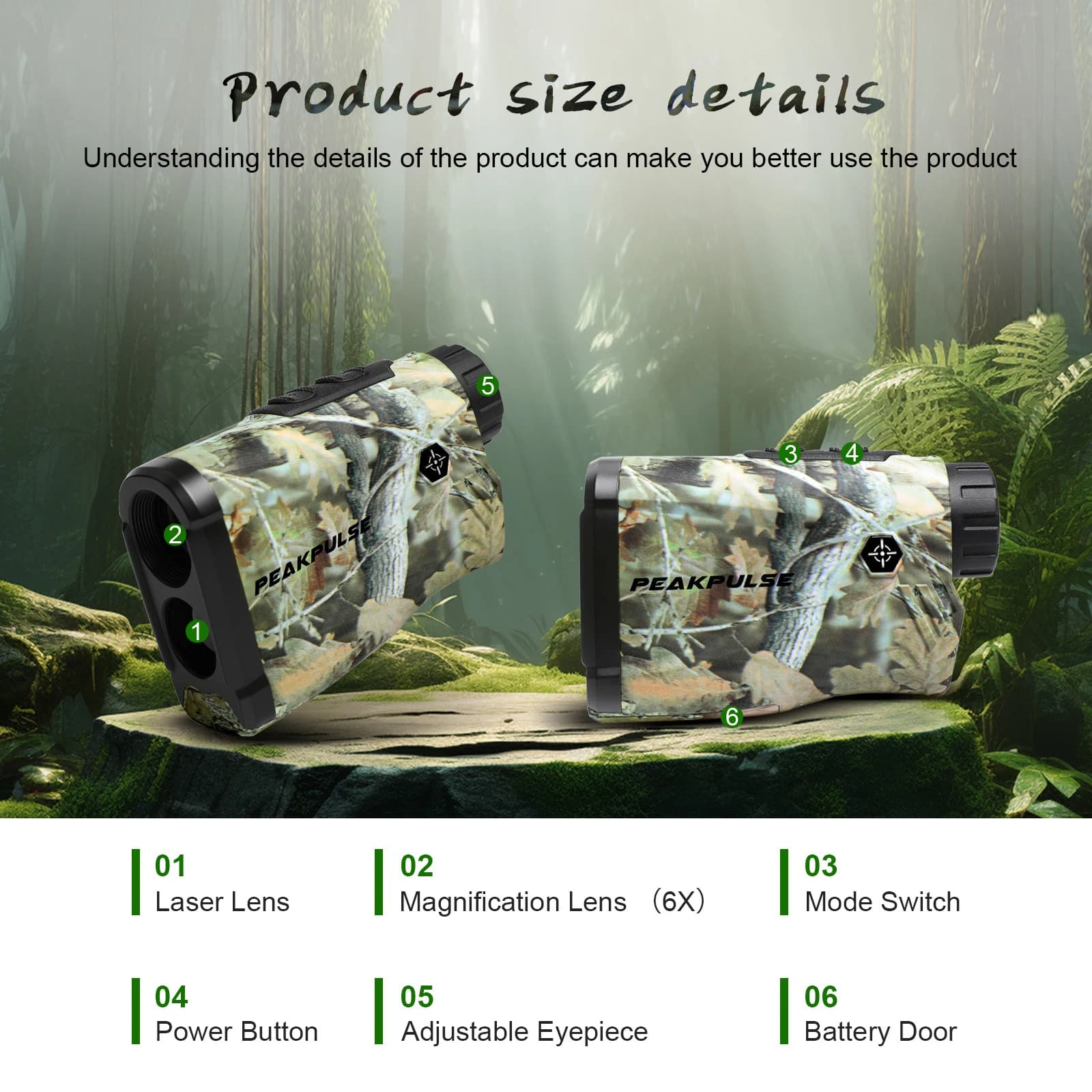 Télémètre de chasse PEAKPULSE 1200m étanche - Mesure distance hauteur angle - 6x grossissement pour pêche