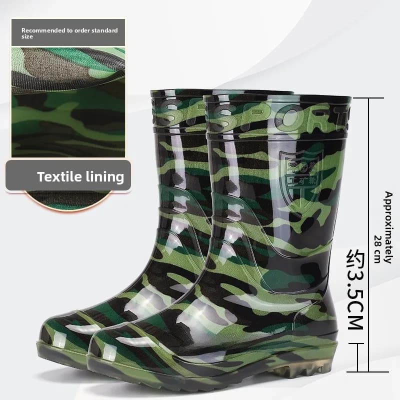 Bottes de pluie camouflage mi-mollet homme - Chaussures travail extérieur antidérapantes chaudes