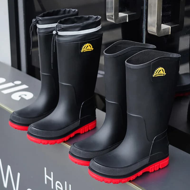 Bottes de pluie hautes imperméables antidérapantes pêche - Chaussures protection travail PVC bout rond