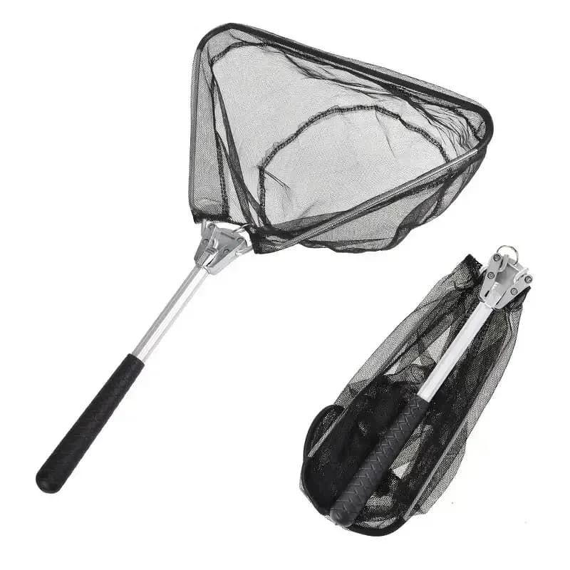 Filet de pêche pliable triangulaire aluminium léger et durable noir outil pratique portable