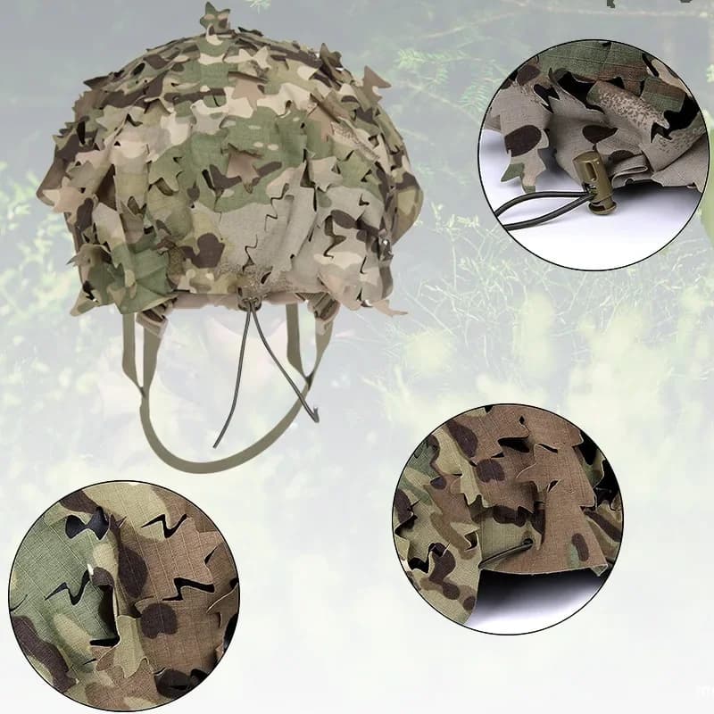 Housse casque 3D camouflage feuilles découpées laser mesh pour paintball parachutisme chasse accessoire airsoft