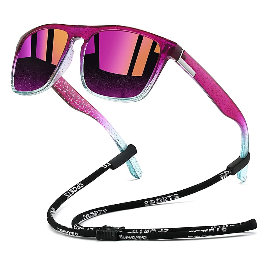 Lunettes de soleil avec chaîne pour pêche et conduite - Monture carrée classique - Légères et colorées