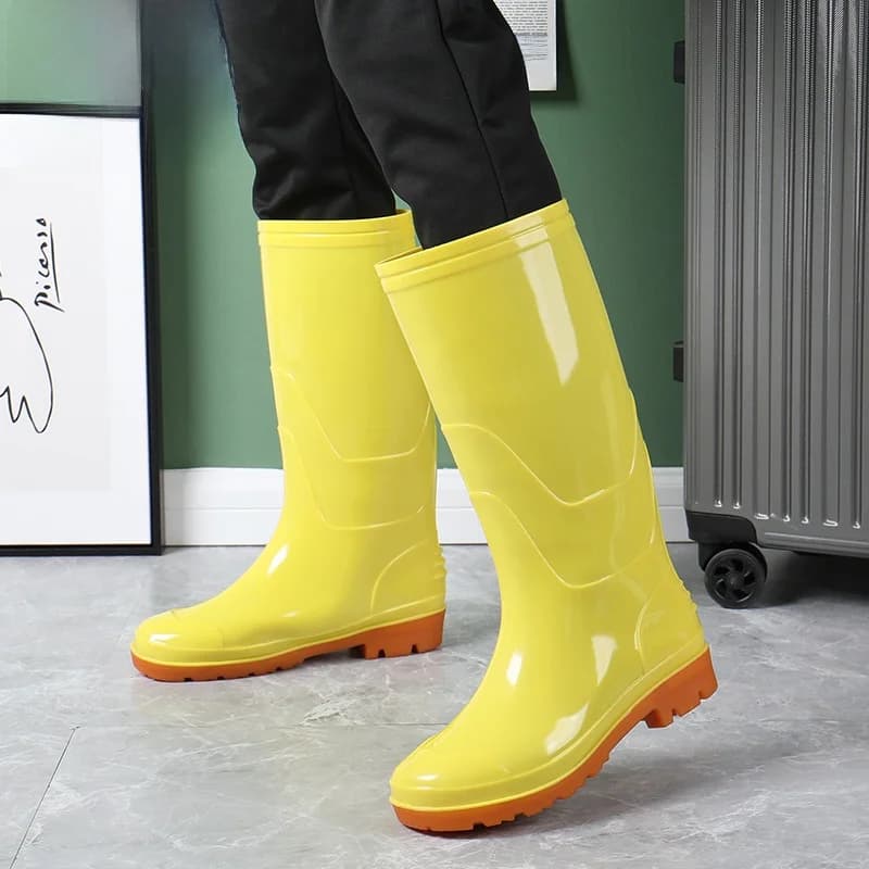 Bottes pluie camouflage traditionnel haute tube pêche - Chaussures caoutchouc jaunes cuisine anti-dérapantes