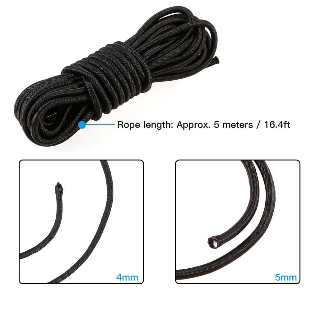 Corde élastique bungee 5mm pour kayak - 5 mètres pour fixations et rangement d'équipement pêche