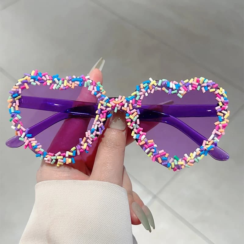 Lunettes de soleil cœur KAMMPT avec paillettes - Style mignon plage vacances tendance original