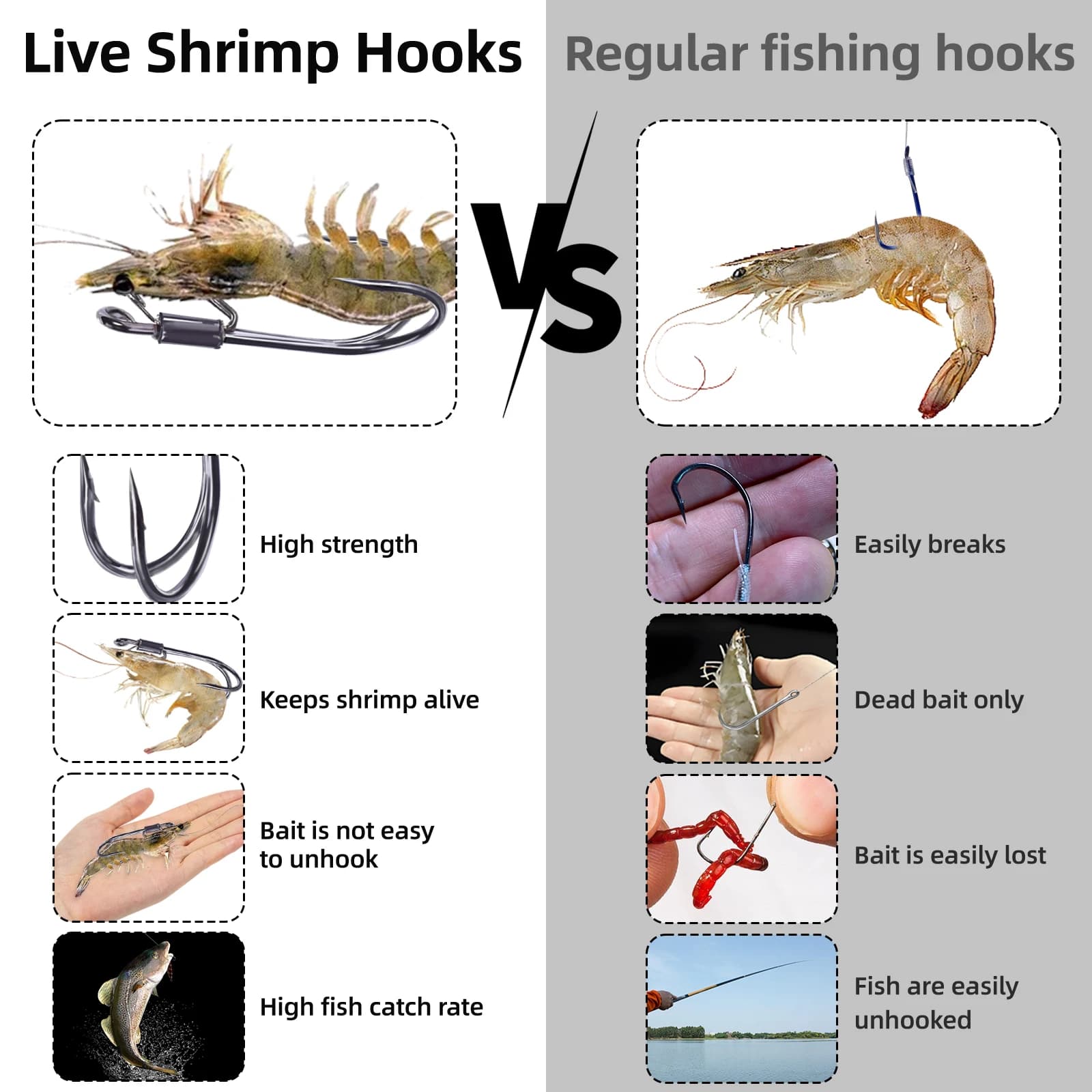 Hameçons double pour crevettes vivantes 9KM - 10 à 15 pièces résistants corrosion eau douce et mer