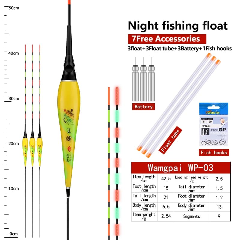 Kit pêche complet 9 pièces flotteurs lumineux + hameçons - équipement nano pour rivière et lac