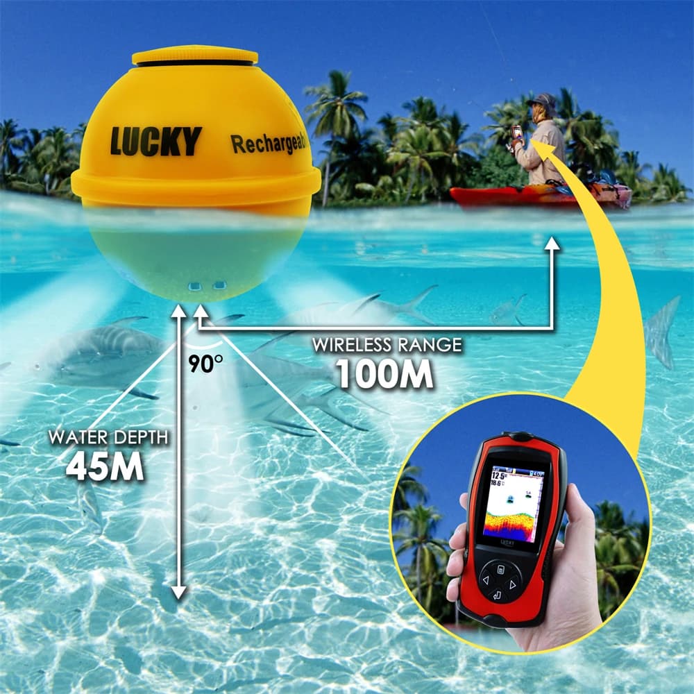 Détecteur poissons sonar portable 45m profondeur rechargeable sans fil pour pêche précise en mer lac