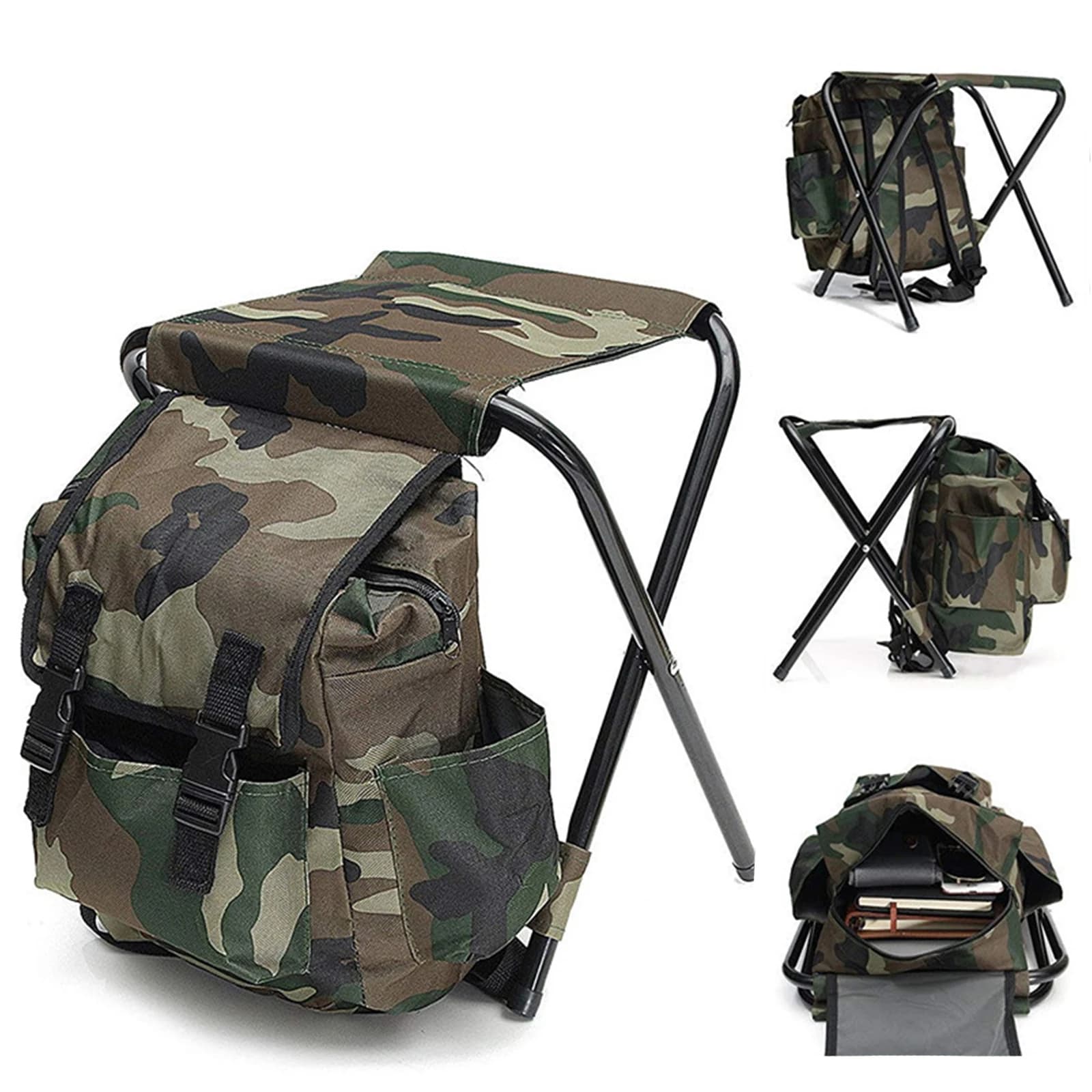 Tabouret pliant camouflage pêche 100kg capacité avec sac à dos pour camping côtier