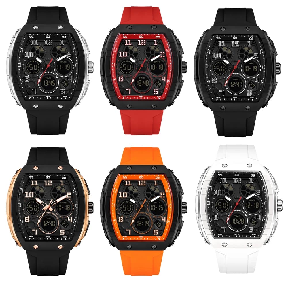 Montre digitale militaire étanche homme - Chronomètre sport LED pêche multifonction silicone