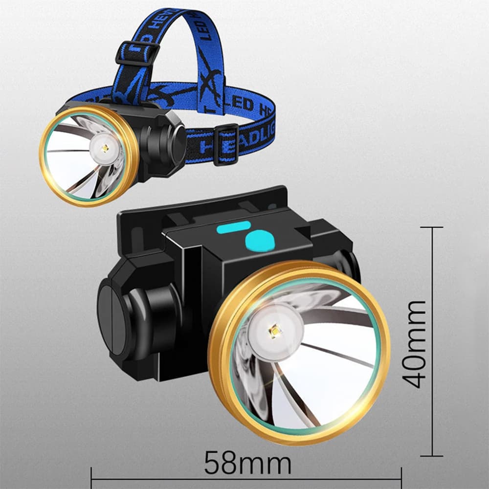 Lampe frontale puissante USB rechargeable LED étanche pêche outdoor batterie intégrée