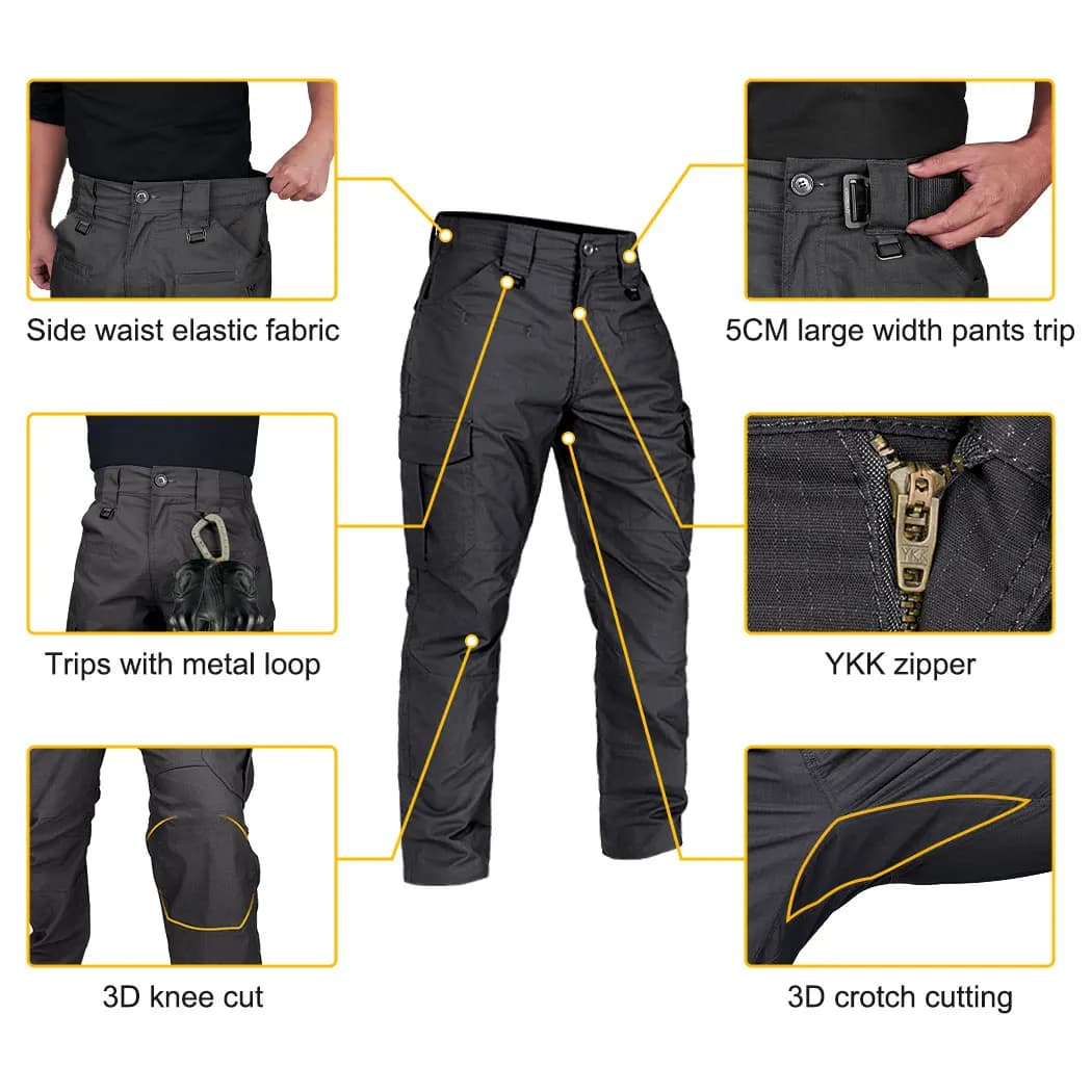 Pantalon cargo tactique IDOGEAR BSR homme léger stretch pêche randonnée sport EDC