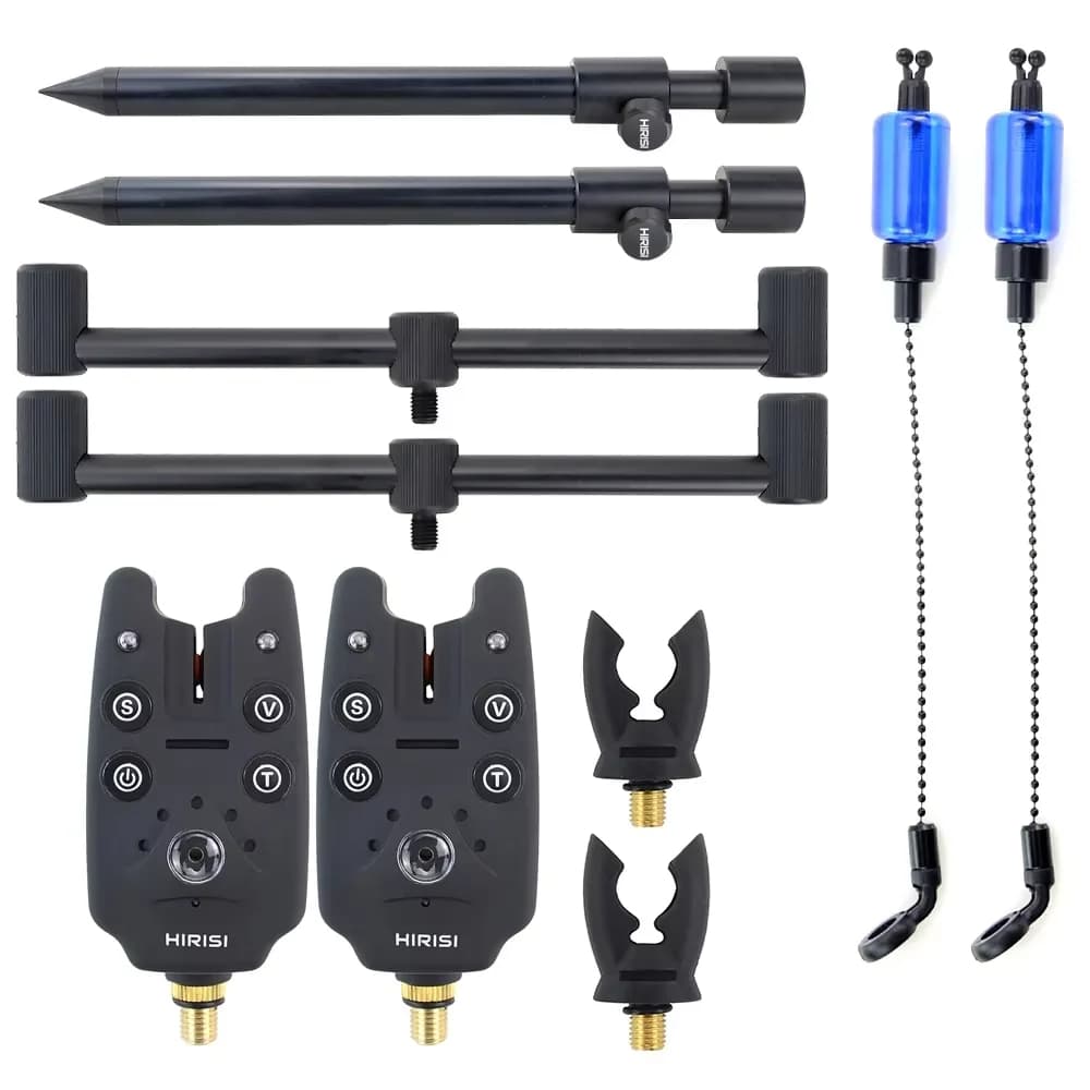Kit pêche carpe Hirisi complet - alarme touche, swinger, support cannes et bank stick