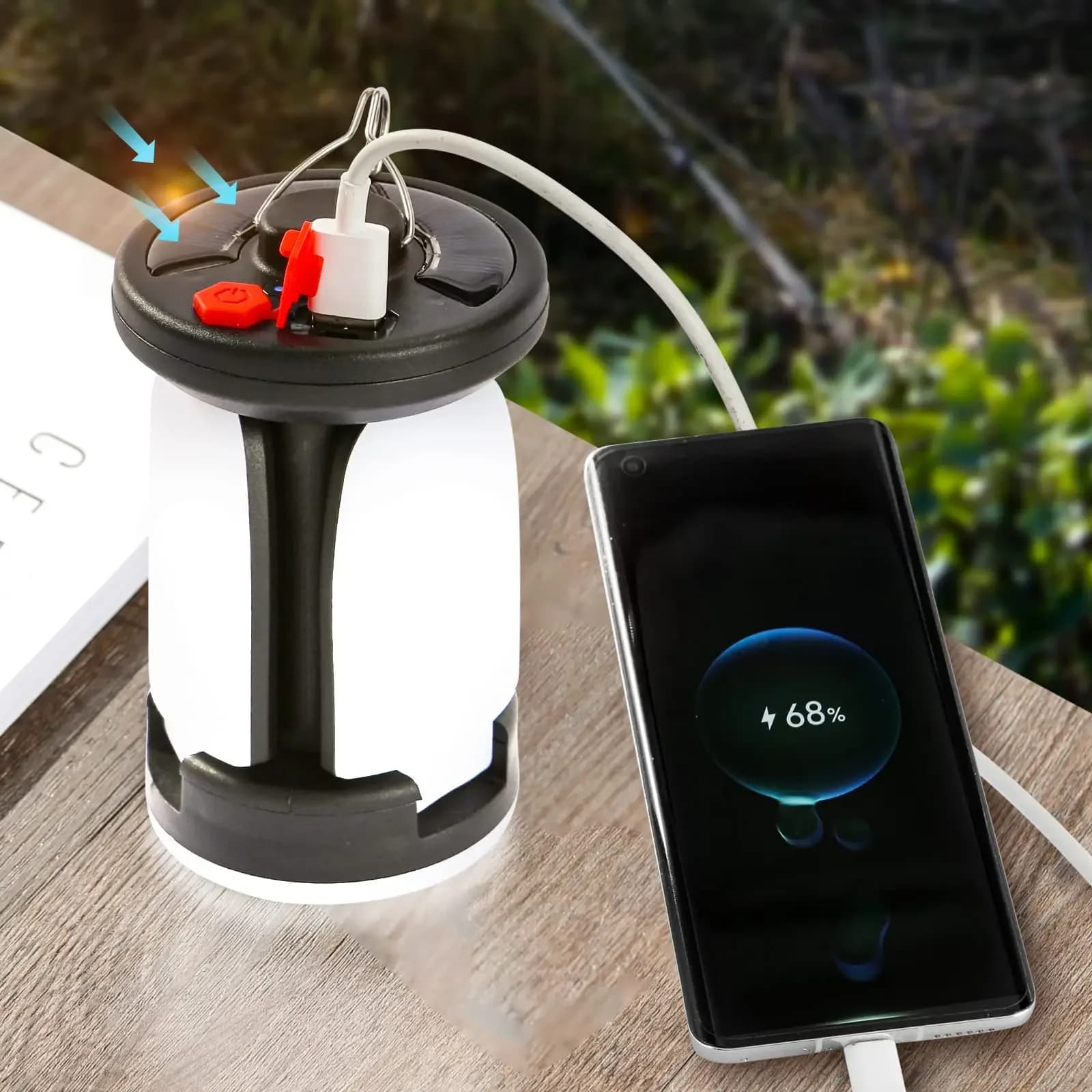 Lampe camping solaire LED 1000LM rechargeable 4500mAh 6 modes - Power bank pour pêche et urgence