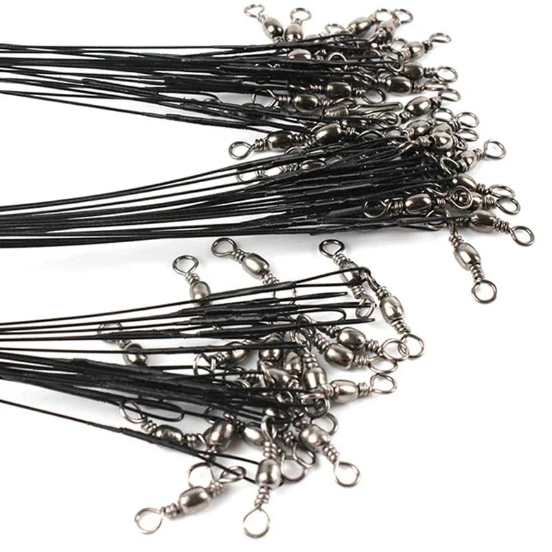 20PCS anti-morsure acier ligne pêche 15cm-30cm avec émerillon, accessoire fil leader olta leadcore