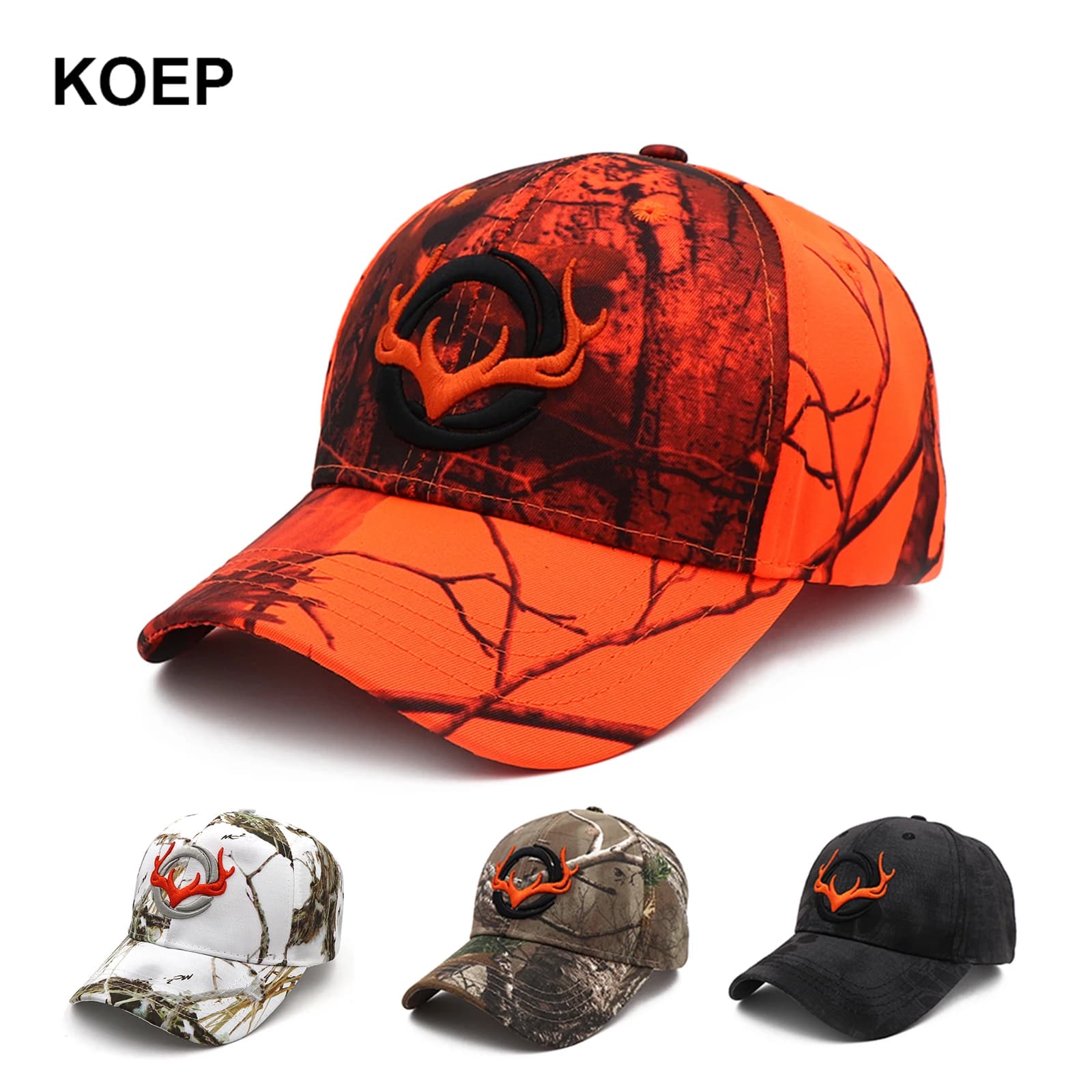 Casquette camouflage 3D tête de cerf KOEP - Chapeau pêche chasse jungle pour hommes outdoor