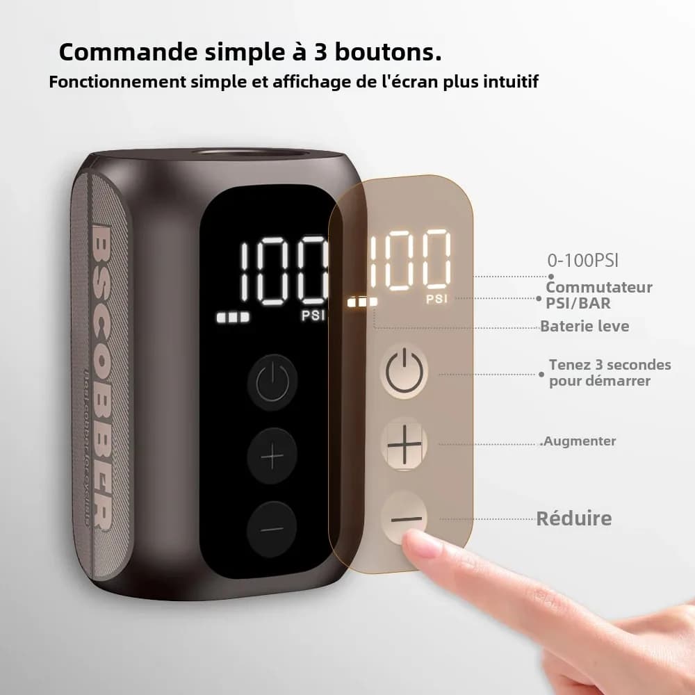 Pompe à air portable BSCOBBER A5mini rechargeable - 100PSI haute pression pour vélos de pêche sans fil