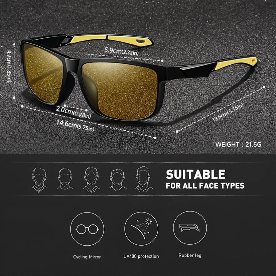 Lunettes de vision nocturne jaunes anti-éblouissement pour pêche et conduite - Protection UV complète