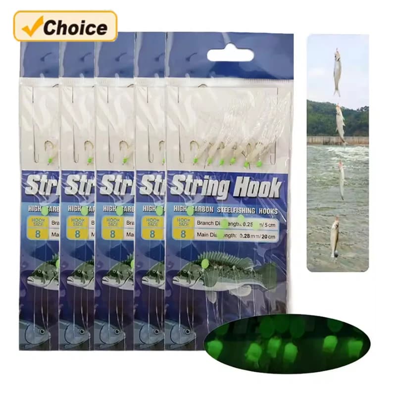 5 pack de bas de ligne Sabiki avec perles fluorescentes et hôtes en carbone haute résistance