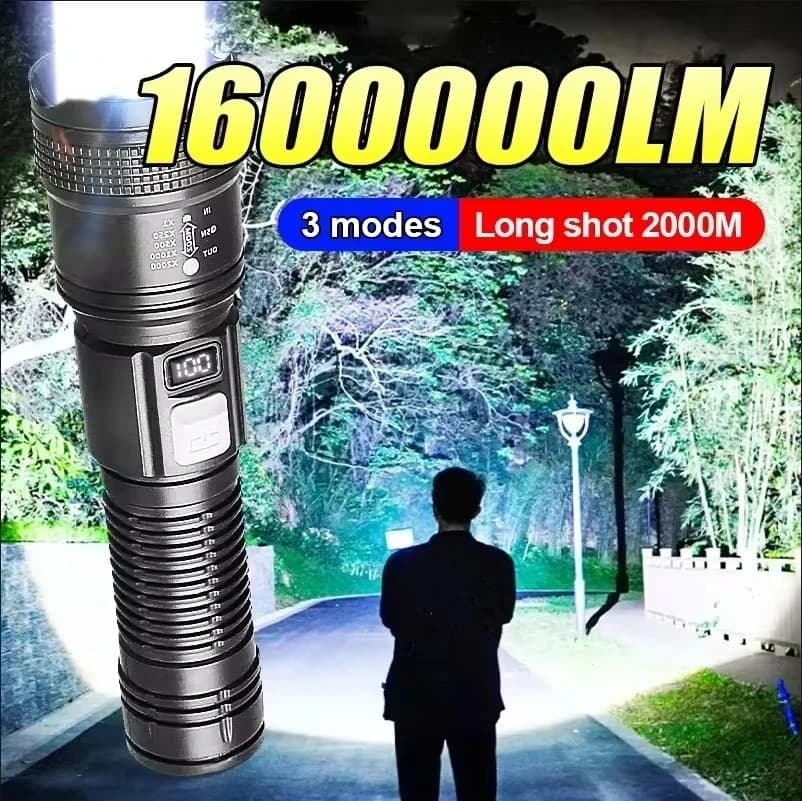Lampe torche 1600000 LM ultra lumineuse rechargeable USB étanche pour pêche nocturne et camping