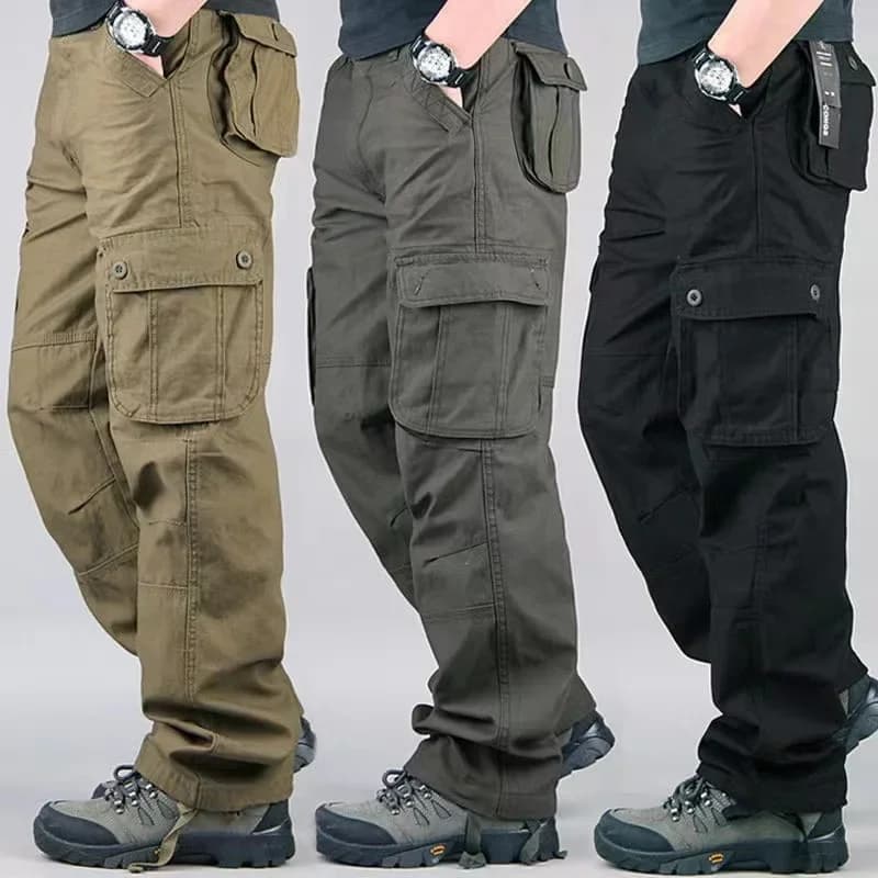 Pantalon cargo coton décontracté homme - Taille élastique grande taille - Multi-poches travail pêche