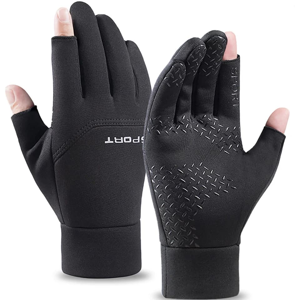 Gants de pêche hiver femme homme - Chauffants anti-dérapants écran tactile 2 doigts coupés pour pêche