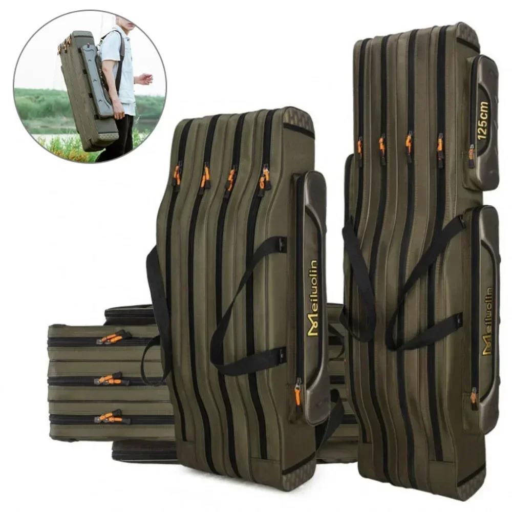 Sac canne pêche rigide multifonction 2/3/4 couches 80-130cm : étui rangement équipement Oxford
