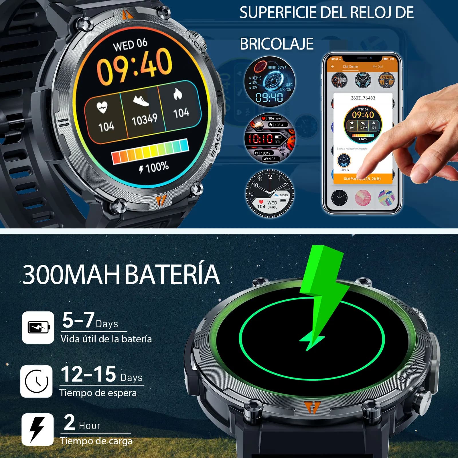 Montre EIGIIS KE3 - Design original pour hommes, lampe torche, 100+ modes sport et étanche 3ATM