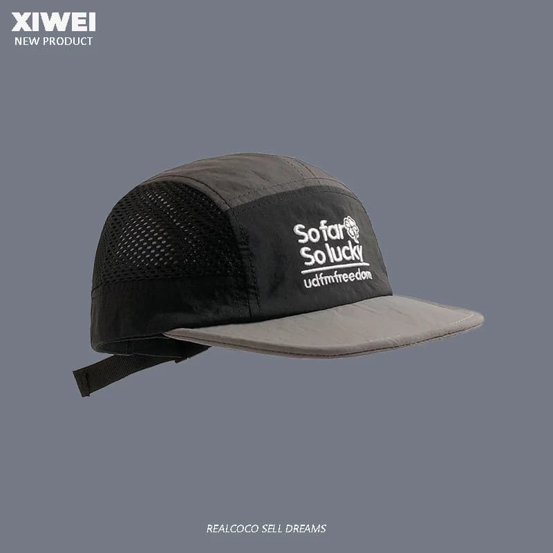 Casquette 5 panneaux coloris été broderie séchage rapide pêche sport mesh respirable unisexe
