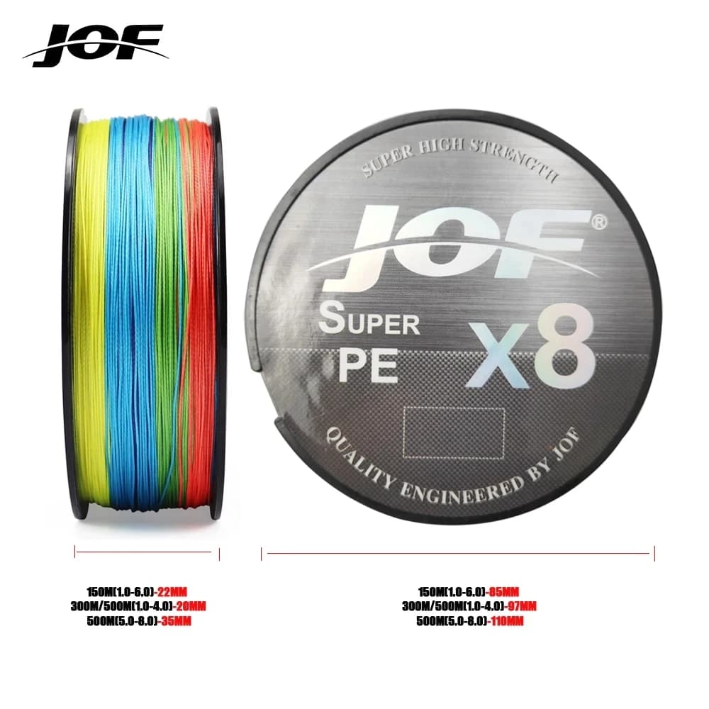 Ligne de pêche JOF 8 brins 150M-500M pour mer, glace, rivière et roche - 15-100LB X8