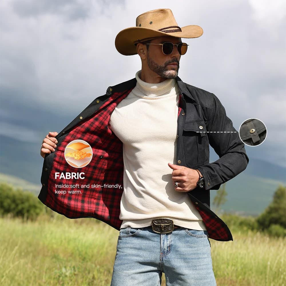 Shacket pêche homme printemps - Veste chemise doublée pour pêche casual western