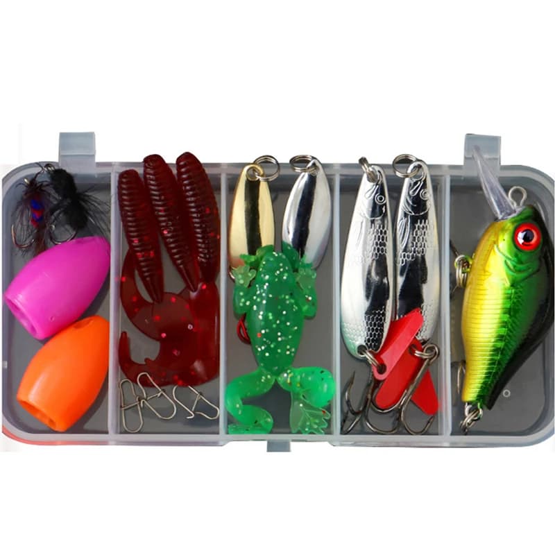 Kit leurres pêche complet wobblers métal jig spoons appâts souples silicone pour carnassiers