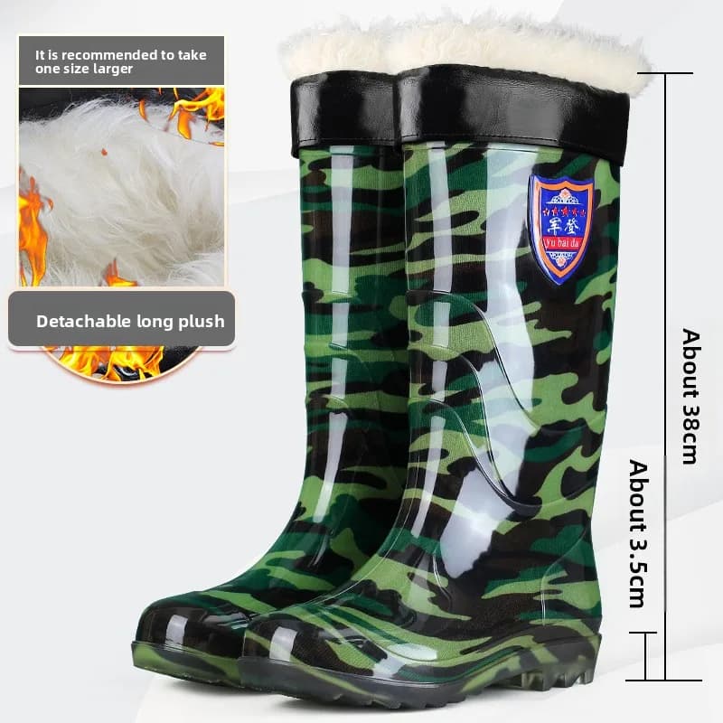 Bottes de pluie camouflage mi-hautes épaissies anti-dérapantes pour homme - Travail extérieur