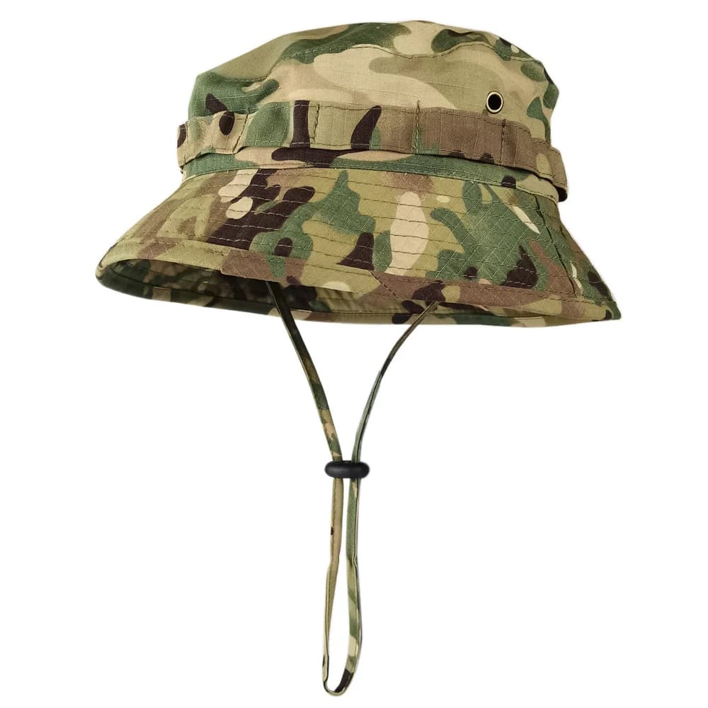 Bucket hat camouflage tactique à bord court - Protection solaire pour pêche et randonnée