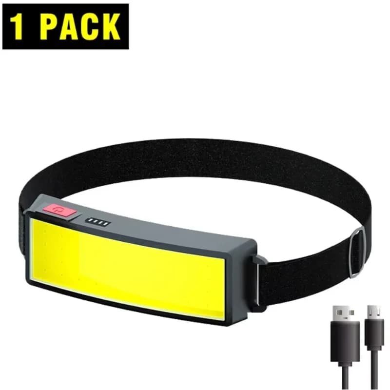 Lampe frontale COB portable rechargeable USB avec batterie intégrée pour pêche, camping et escalade