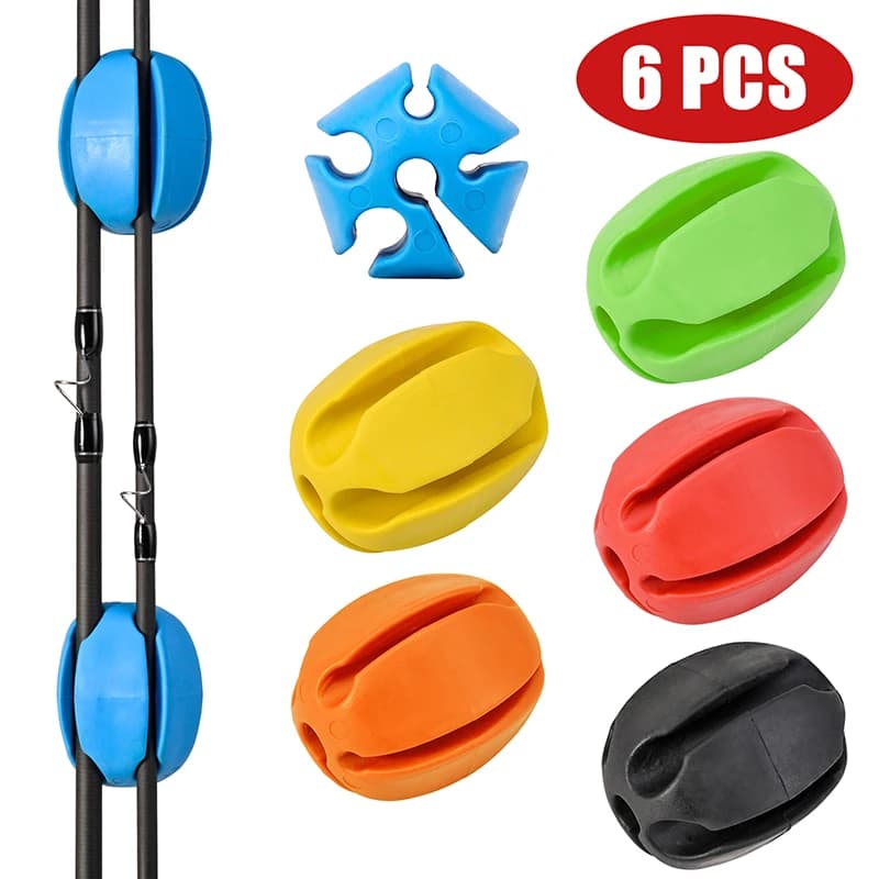 6 lanières porte-cannes en silicone léger, 5 trous pour rangement accessoires de pêche et organisation matériel