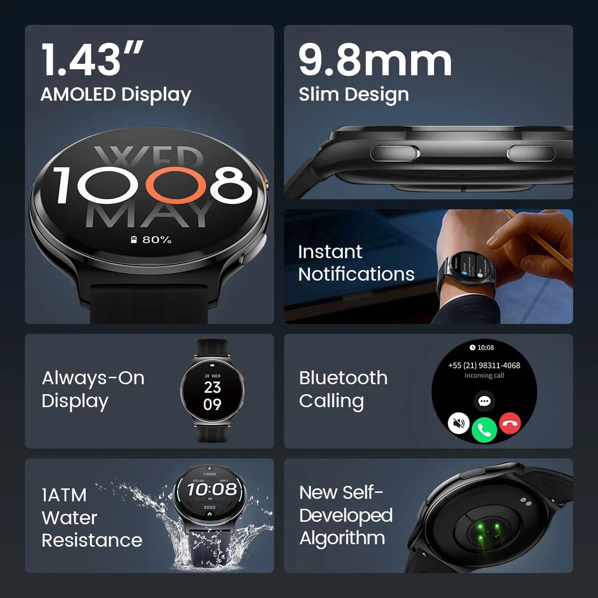 Montre HAYLOU Solar Lite 2 - Écran AMOLED 1.43", monitoring santé 24h/24, 150 modes sport, étanche 1ATM