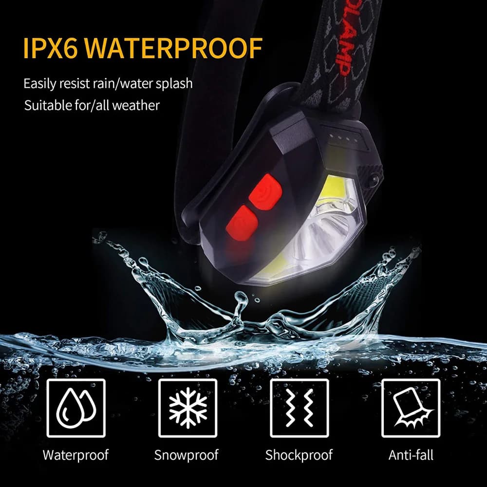 Lampe frontale LED 8 modes avec capteur de mouvement - puissante torche COB étanche pour pêche et camping