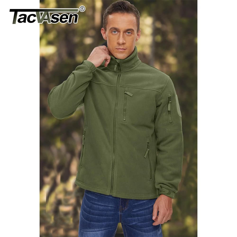 Veste polaire TACVASEN homme chaude coupe-vent avec fermeture complète et poches zippées pour pêche