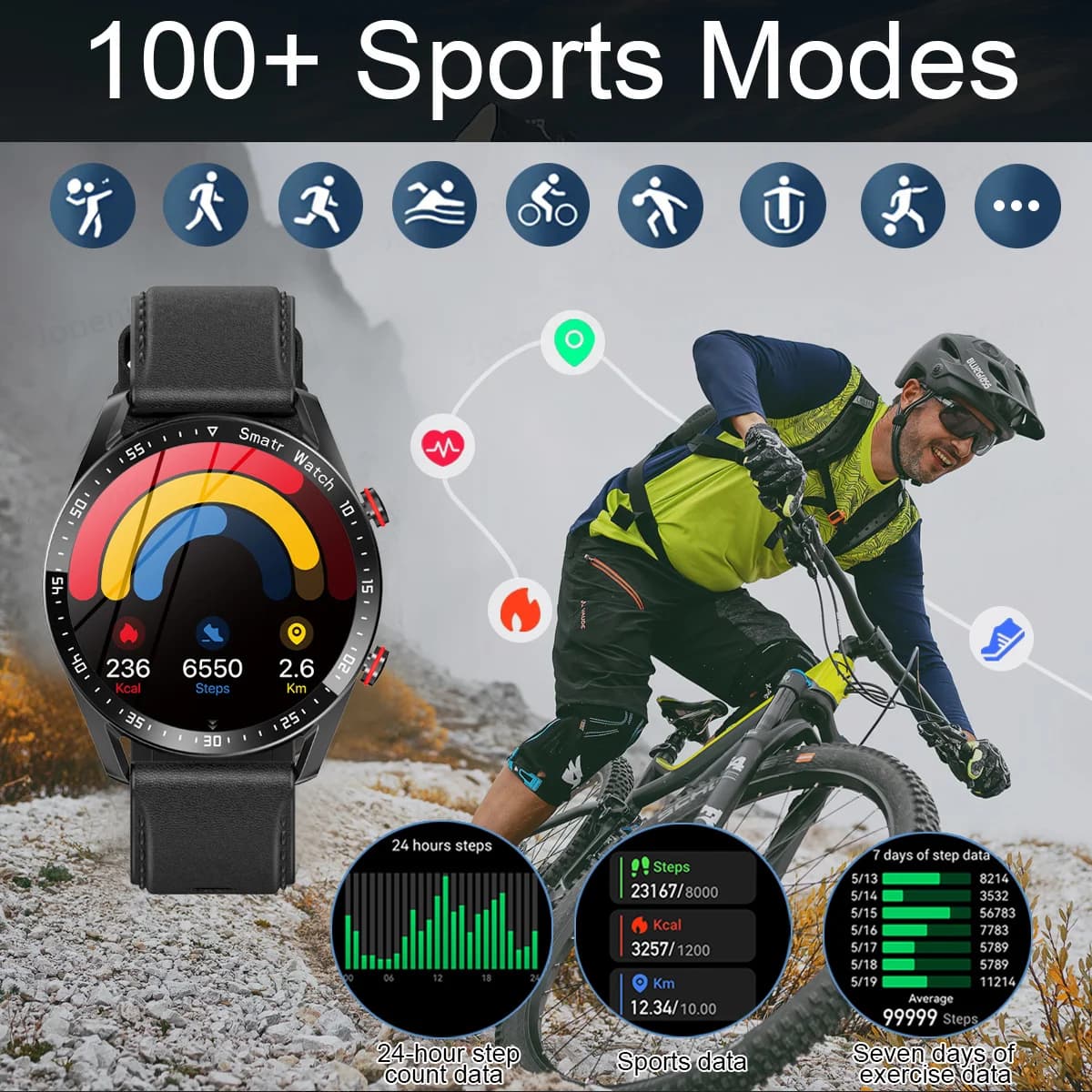 Montre connectée 2026 GT Series ECG+PPG écran HD appels BT GPS tracker fréquence cardiaque IP68 étanche