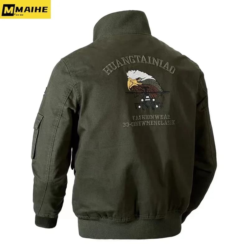 Bomber rétro homme automne printemps broderie avion pilote cargo col stand tactique